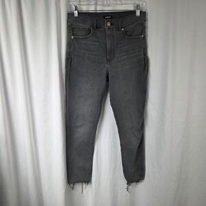 Express Jeans Womens 8S Gray Charcoal Wash High Rise Skinny Raw Hem Stretch